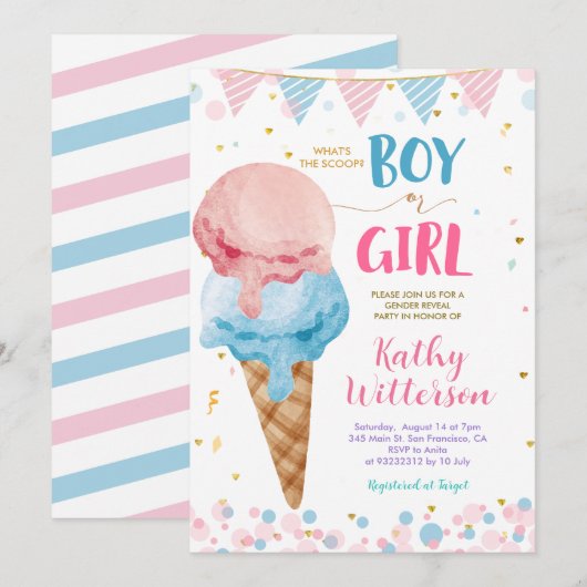 Wat is de Scoop Ice Cream Geslacht onthullen Kaart (Voorkant / Achterkant)