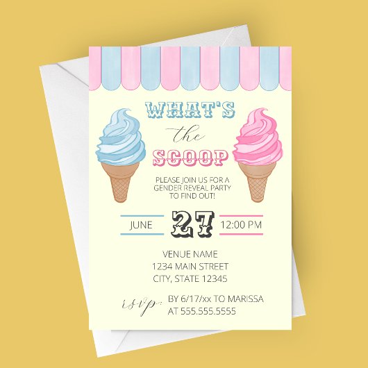 Wat is de Scoop Soda Shop Gender Reveal Party Kaart