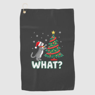 Wat is die grappige kat die kerstboom omver duwt K Golfhanddoek