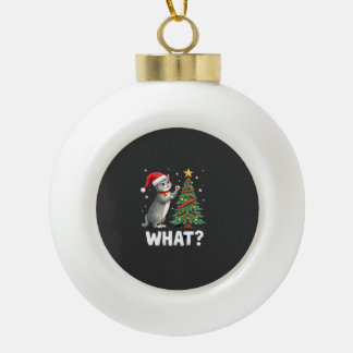 Wat is die grappige kat die kerstboom omver duwt K Keramische Bal Ornament