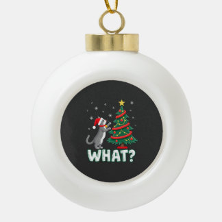 Wat is die grappige kat die kerstboom omver duwt K Keramische Bal Ornament