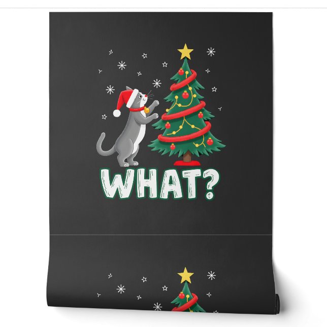 Wat is een grappige kat die een kerstboom omver du behang (Afrollen)