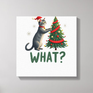 Wat is een grappige kat die een kerstboom omver du canvas afdruk