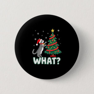 Wat is een grappige kat die een kerstboom omver du ronde button 5,7 cm