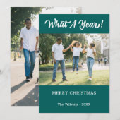 Wat is een jaar moderne foto Blauwgroen Feestdagenkaart (Voorkant / Achterkant)