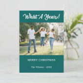 Wat is een jaar moderne foto Blauwgroen Feestdagenkaart (Staand voorkant)