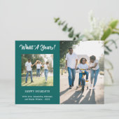 Wat is een jaar moderne foto Blauwgroen Feestdagenkaart (Staand voorkant)