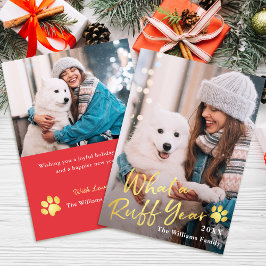 Wat is een roofjaar Pet Dog Puppy 2 Foto Red Gold Feestdagenkaart