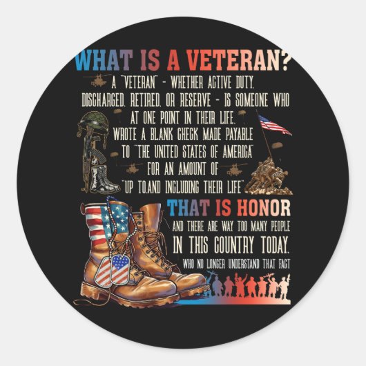 Wat is een veteraan die een patriottische Amerikaa Ronde Sticker (Voorkant)