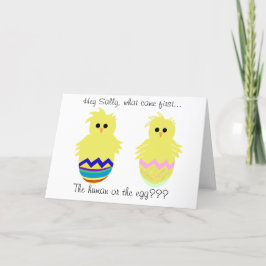 Wat is eerst de mens of de eieren? Fun Easter Kaar Feestdagen Kaart