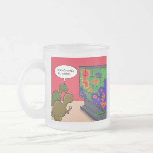 Wat is er aan de hand met deze weerdinosauruscarto matglas koffiemok (Links)