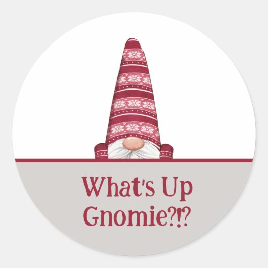 Wat is er in Gnomie Custom Text Holiday? Ronde Sticker (Voorkant)