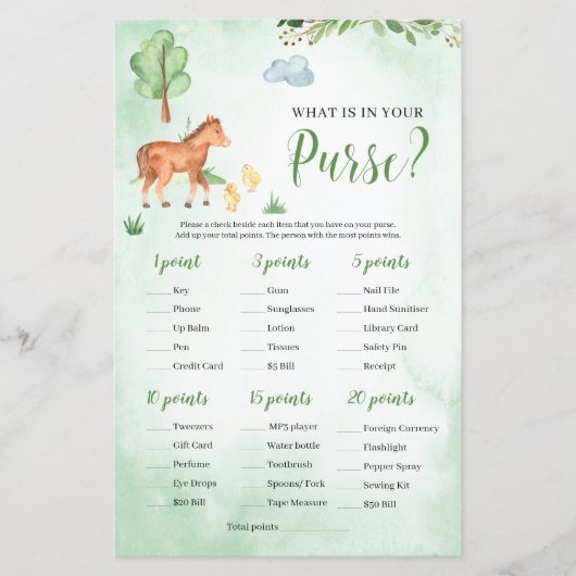 Wat is er in je Baby shower game boerderij-thema? (Voorkant)