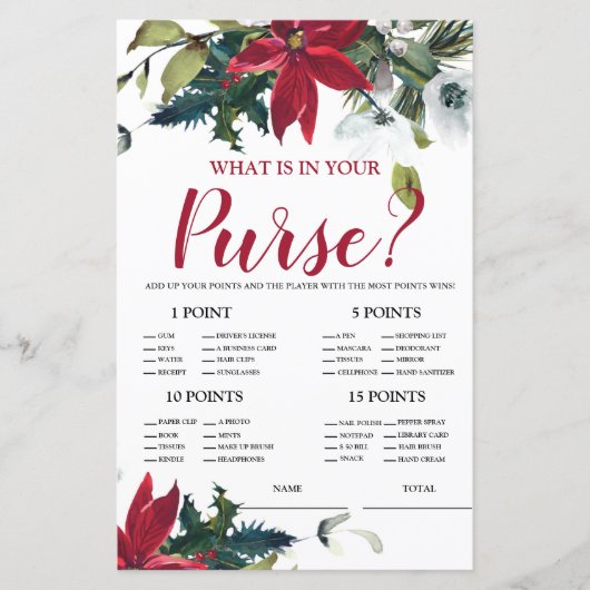 Wat is er in Purse Kerstmis Poinsettia Bridal Game (Voorkant)