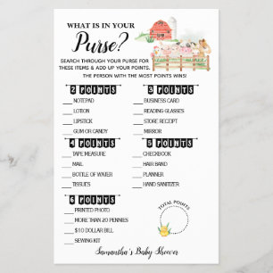 Wat is er in uw Purse Boerderij Baby shower Game K Flyer