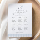 Wat is er in uw Purse Golf Baby shower spel Kaart