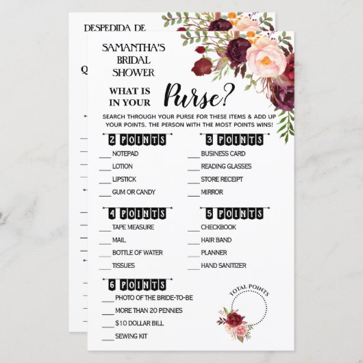 Wat is er in uw Spaans Spaans Spaans spelletje voo (Voorkant / Achterkant)