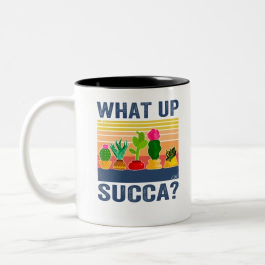 Wat is er met Succa? Funny Succulent Cactus Tweekleurige Koffiemok (Links)