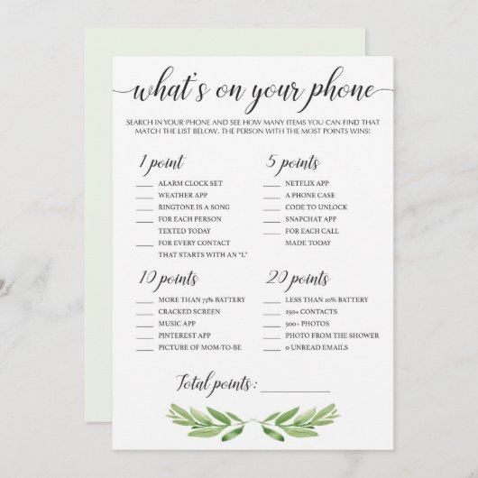 Wat is er op je Baby shower? Groene bladeren van j (Voorkant / Achterkant)