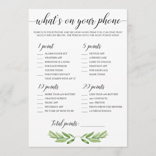 Wat is er op je Baby shower? Groene bladeren van j (Voorkant)