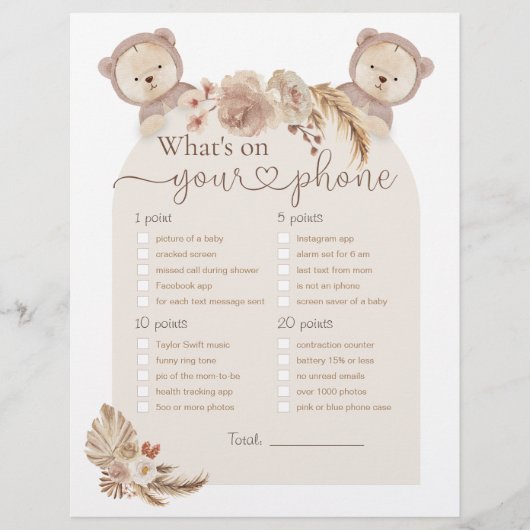 Wat is er op je Beer Baby shower-spel met tweetali (Voorkant)