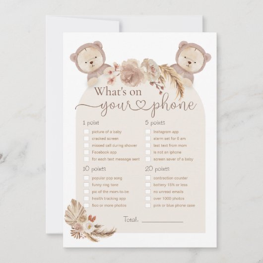 Wat is er op je Beer Baby shower-spel met tweetali Kaart (Voorkant)