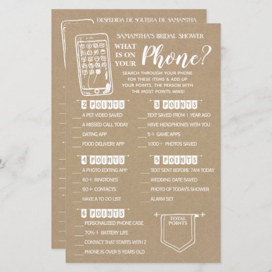 Wat is er op je telefoon douche spel nederlands sp (Voorkant / Achterkant)