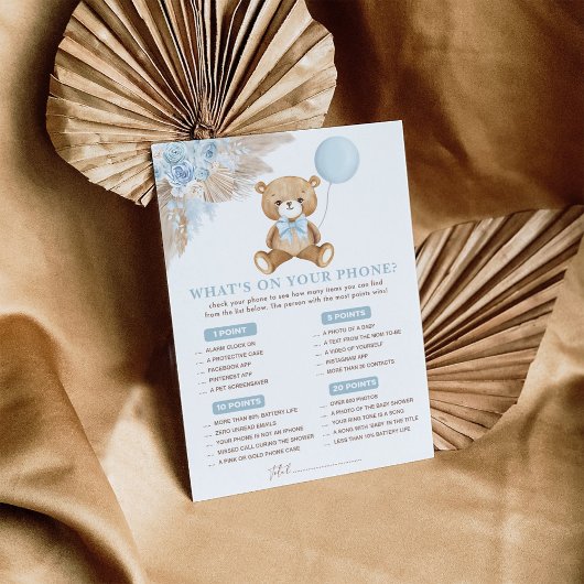 Wat is er op uw telefoon Baby shower spel Kaart