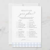 Wat is er op uw telefoon Blue Gingham Baby shower  Kaart (Voorkant)