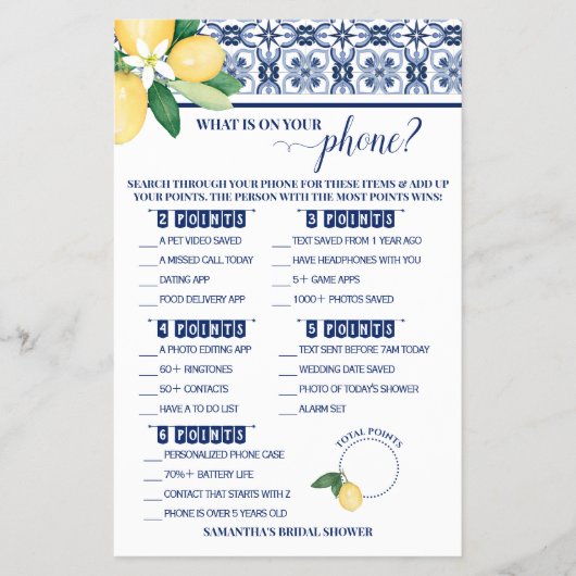 Wat is er op uw telefoon Mediterraans douchegame Flyer (Voorkant)