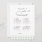 Wat is er op uw telefoon Sage Gingham Baby shower Kaart (Voorkant)