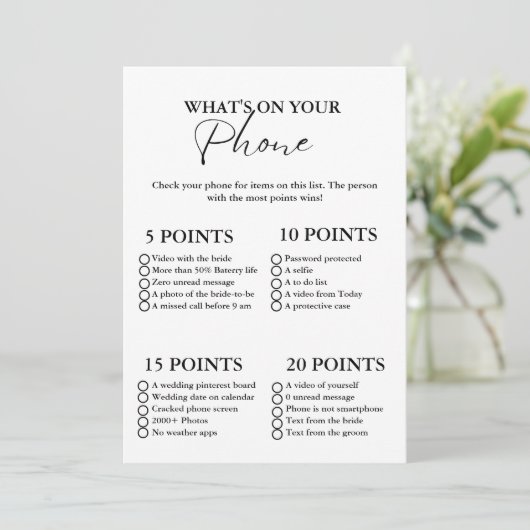 Wat is er op uw telefoon vrijgezellenfeest spel ka kaart (Staand voorkant)