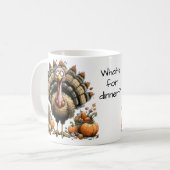 Wat is er voor het avondeten? eigenzinnige kalkoen koffiemok (Voorkant links)