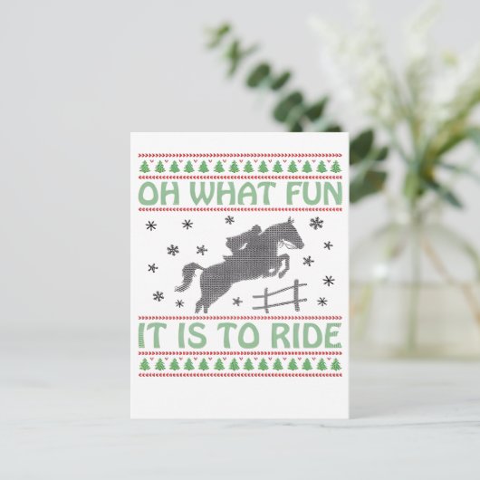 Wat is het leuk om op een lelijk kerstpaard te rij aankondigingskaart (Staand voorkant)