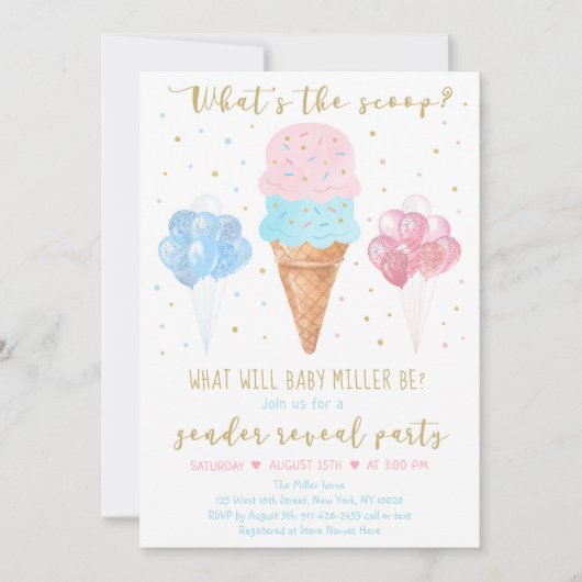 Wat is het Scoop Pink Blue Ice Cream Gender onthul Kaart (Voorkant)