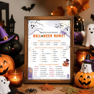 Wat is je enge Halloween-naam? Feestspel Kaart