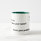 Wat is je probleem? tweekleurige koffiemok (Center)