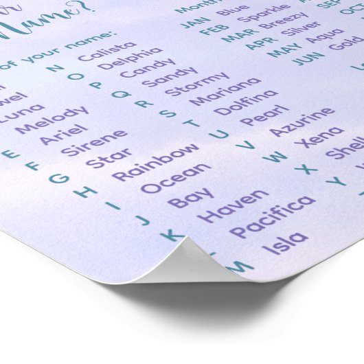 Wat is je Zeemeermin naam spel Poster (Hoek)