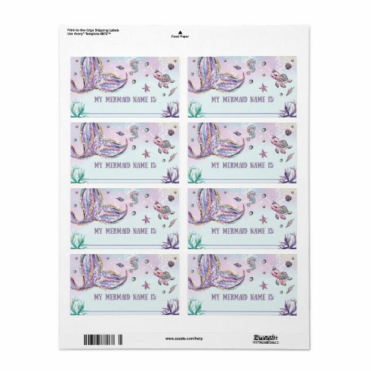 Wat is jouw Mermaid Name Birthday Game? Etiket (Full Sheet)