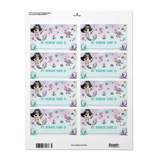 Wat is jouw Merman Name Birthday Game? Etiket (Full Sheet)