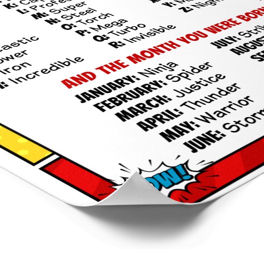 Wat is jouw superheld Name Party game Poster? Poster (Hoek)