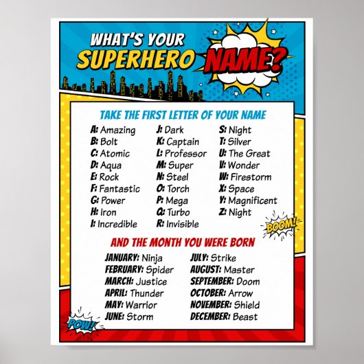 Wat is jouw superheld Name Party game Poster? Poster (Voorkant)