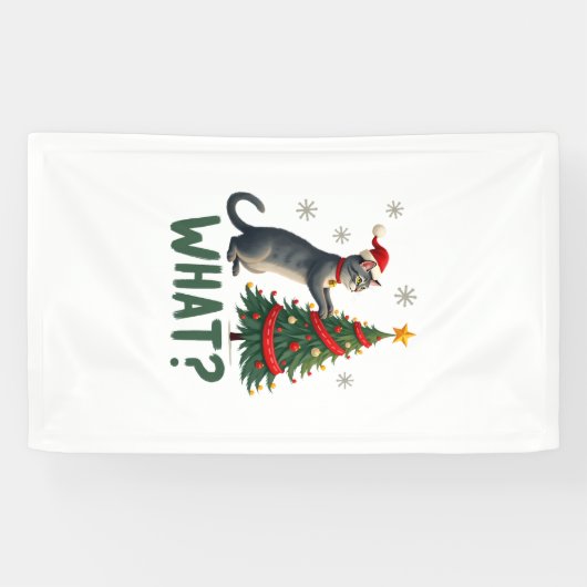 Wat is Leuk Kat die Kerstboom Omverduwt Kat Xma Spandoek (Horizontaal)