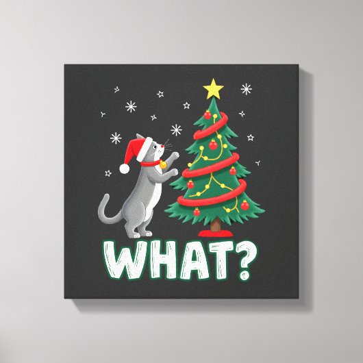 Wat is Leuk Kat Duwt Kerstboom Om Kat Xma Canvas Afdruk (Voorkant)