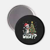 Wat is Leuk Kat Duwt Kerstboom Om Kat Xma Magneet (Voorkant / Achterkant)