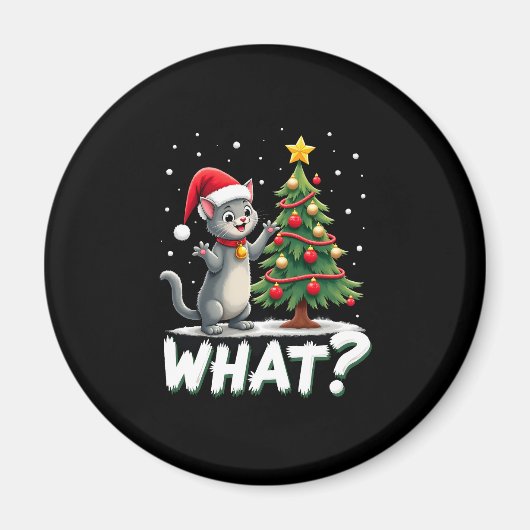 Wat is Leuk Kat Duwt Kerstboom Om Kat Xma Magneet (Voorkant)