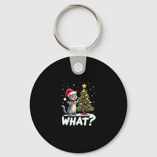 Wat is Leuk Kat Duwt Kerstboom Om Kat Xma Sleutelhanger (Voorkant)