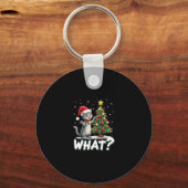 Wat is Leuk Kat Duwt Kerstboom Om Kat Xma Sleutelhanger (Voorkant)