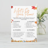 WAT IS OP UW TELEFOON BABY SHOWER SPEL POMPOEN KAART (Staand voorkant)