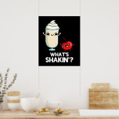Wat is Shakin Funny Cherry Milkshake Pun Dark BG Poster (Keuken)